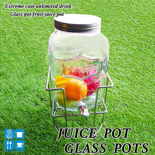 果汁壺-美式復古玻璃果汁壺8L(1入)(含腳架)
