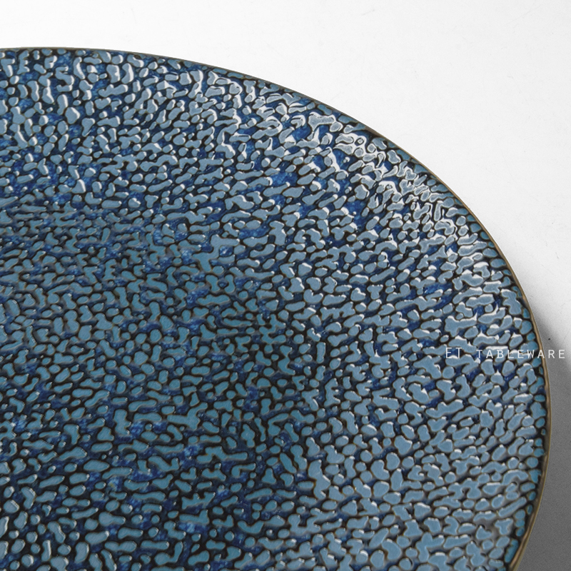 盤 ☆ 窯變浮雕藍皮革紋 盤｜26.5 × 2.5 ㎝｜單個