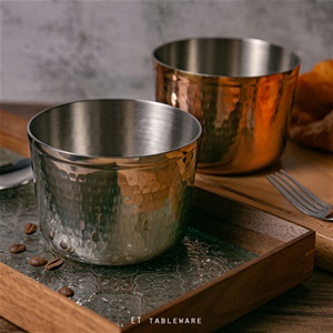 杯 ☆ 不銹鋼斜身錘印杯｜不銹鋼色．玫瑰金｜Φ 10 x H 7.5 cm｜單個