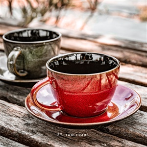 窯變 釉色陶瓷  250 ml 咖啡杯 ． 碟｜紅色｜單個｜單組