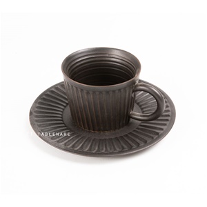 杯 盤☆豎紋咖啡杯盤組｜黑｜8 x H 6.5 cm｜單組 一杯一盤150ml