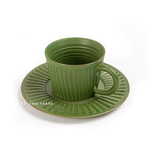 杯 盤☆豎紋咖啡杯盤組｜綠｜8 x H 6.5 cm｜單組 一杯一盤150ml