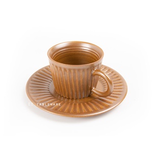 杯 盤☆豎紋咖啡杯盤組｜黃｜8 x H 6.5 cm｜單組 一杯一盤150ml