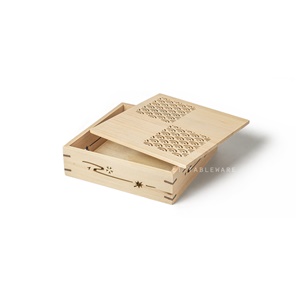 木盒 ★ 正方料理盒帶蓋｜扇形紋｜20 × 6.5 ㎝｜單個