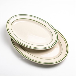 盤 ☆ 韓風美式綠線魚盤｜16.5 × 24 ㎝．19.5 × 27 .3 ㎝｜單個