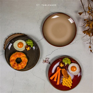 窯變 釉色陶瓷 淺式盤｜綠色．紅色．杏色｜20.4 ㎝｜單個
