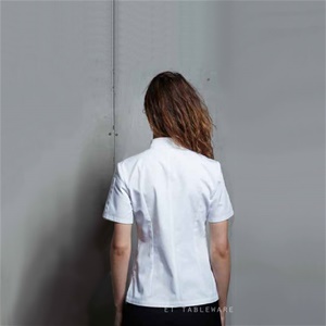 廚衣 ☆ 中式領雙白扣女版短袖廚衣｜白色｜女版｜M - 5 XL｜單個