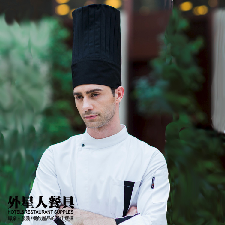 廚帽-百褶高頂廚師帽(高帽黑色)
