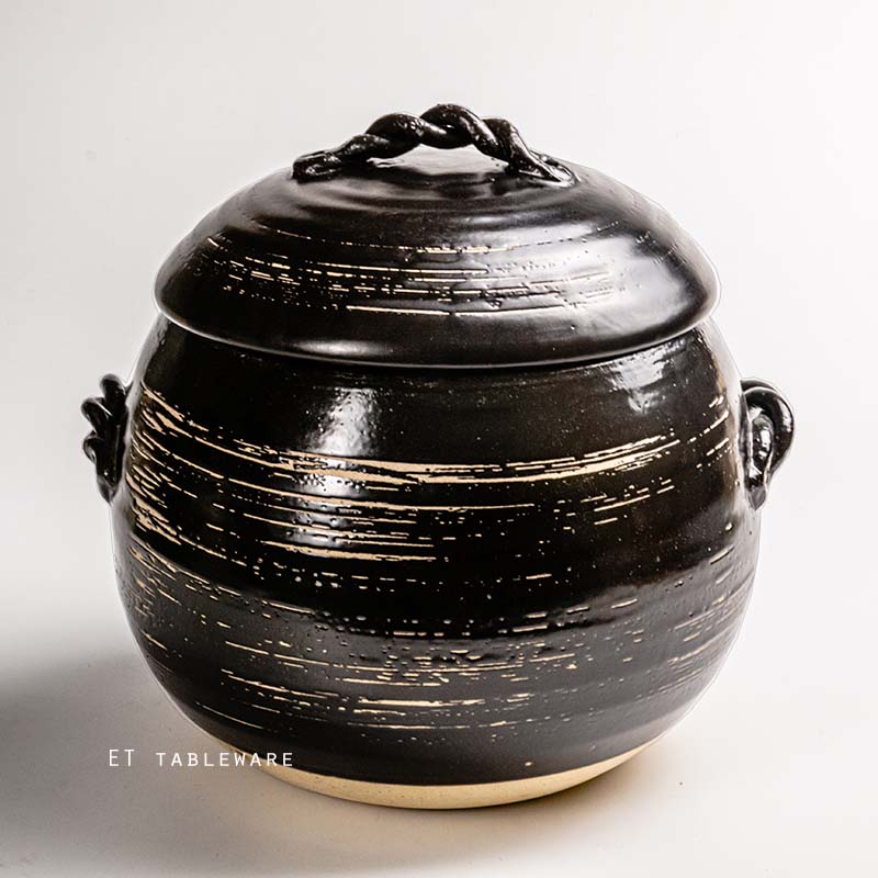 砂鍋/湯煲☆陶瓷  黑目｜藤把型蓋｜18 cm．21 cm．24 cm｜單個