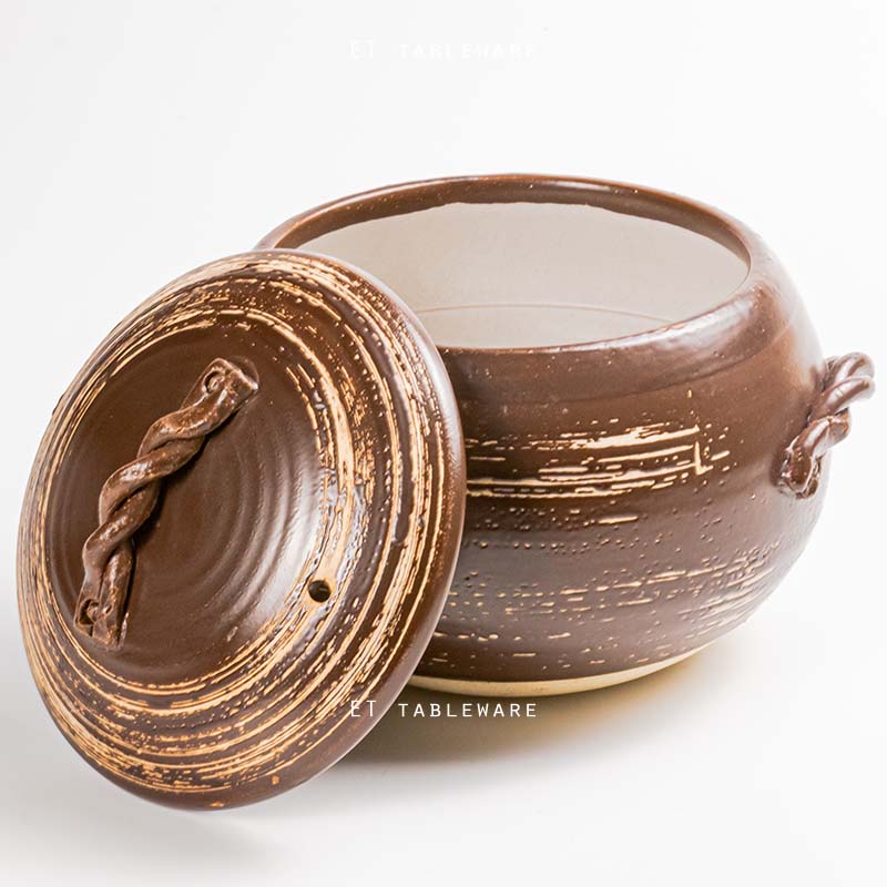 砂鍋/湯煲★陶瓷  原色｜藤把型蓋｜18 cm．21 cm．24 cm｜單個
