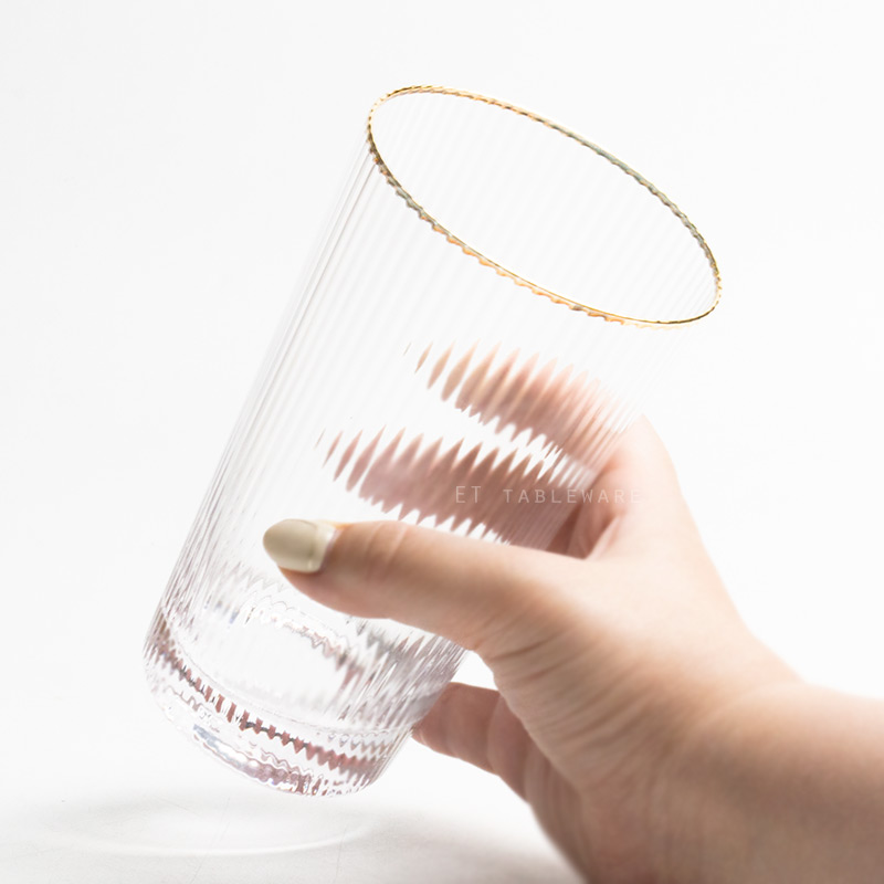 杯 ☆ 宮廷 金邊 豎紋 高口杯｜460 ml｜單個