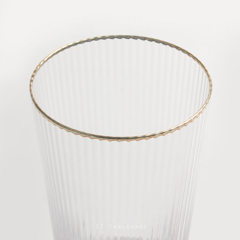 杯 ☆ 宮廷 金邊 豎紋 高口杯｜460 ml｜單個