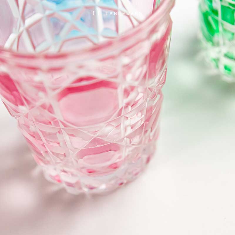 杯☆晶質格紋威士忌杯｜300 ml｜淺藍．粉色．綠色｜單個