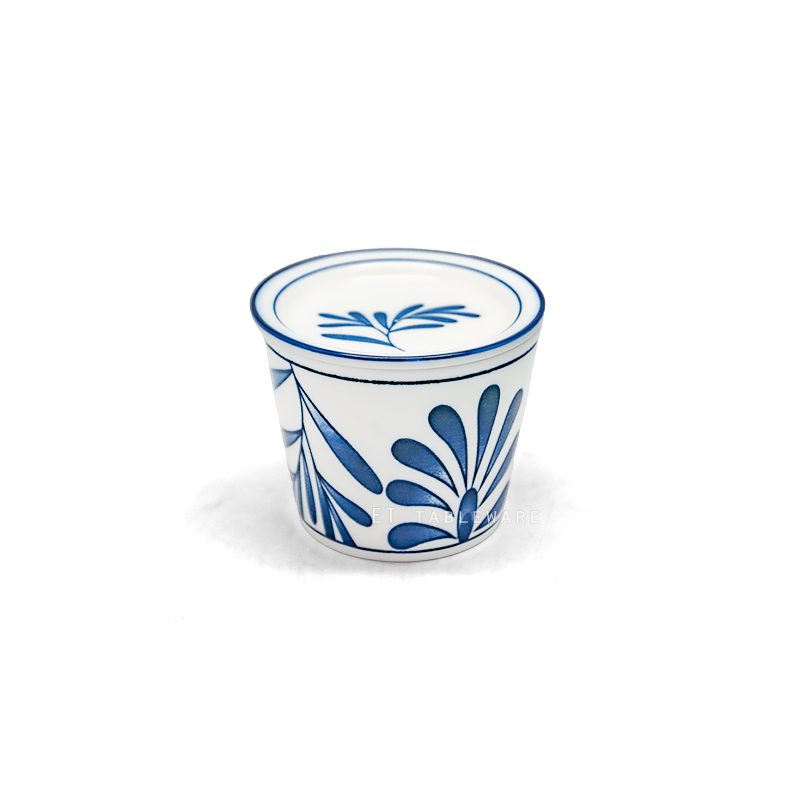 杯 ☆ 釉下彩豬口杯含蓋｜復古藍葉｜單個