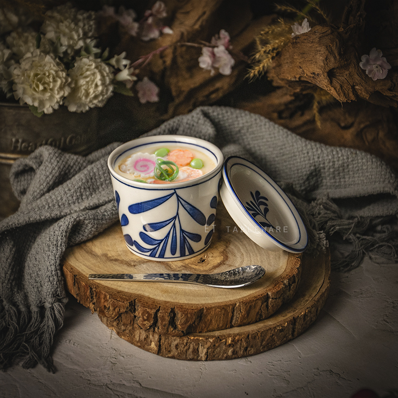 杯 ☆ 釉下彩豬口杯含蓋｜復古藍葉｜單個