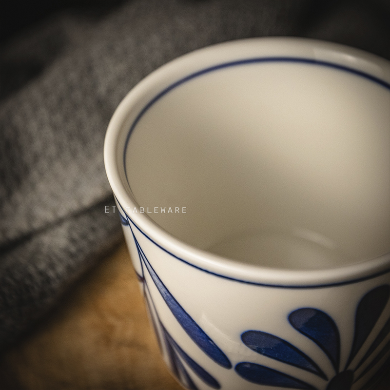 杯 ☆ 釉下彩豬口杯含蓋｜復古藍葉｜單個