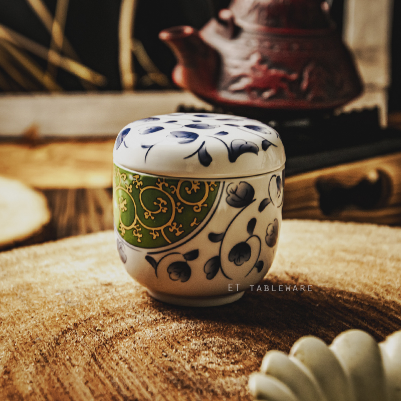 碗 ☆ 日風 春色碧藤 茶碗蒸 附蓋｜7.5 × 7.5 ㎝｜單個