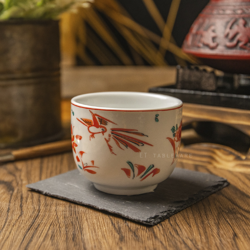 杯 ☆ 日風 赤紅花 茶杯｜ 7.5 × 6 ㎝｜單個