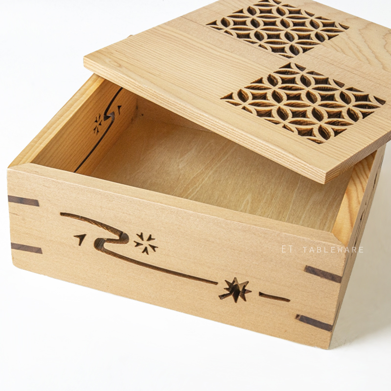 木盒☆正方料理盒帶蓋｜銅錢紋｜15 × 6.5 ㎝｜單個