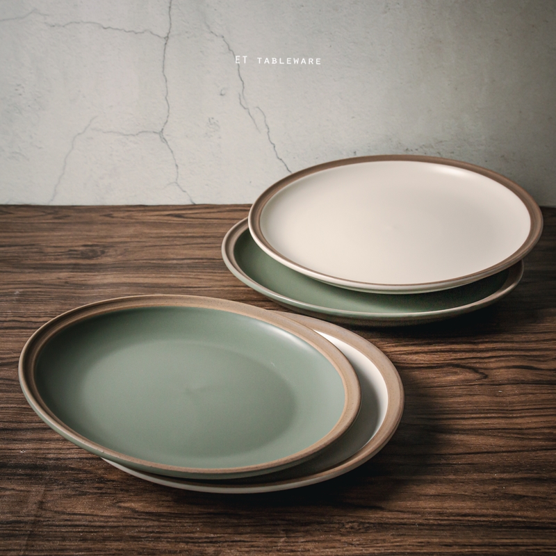 盤☆Stoneware啞光淺盤｜米色．綠色｜21.5 x 2.8 cm｜單個