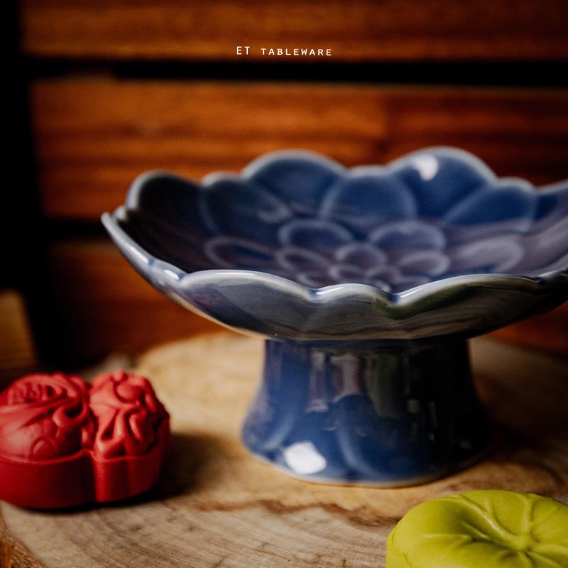 盤 ☆ 花朵 高腳果盤｜霽青｜12.3 ㎝｜單個★ 商品流動率快，如遇售完，需追加預購