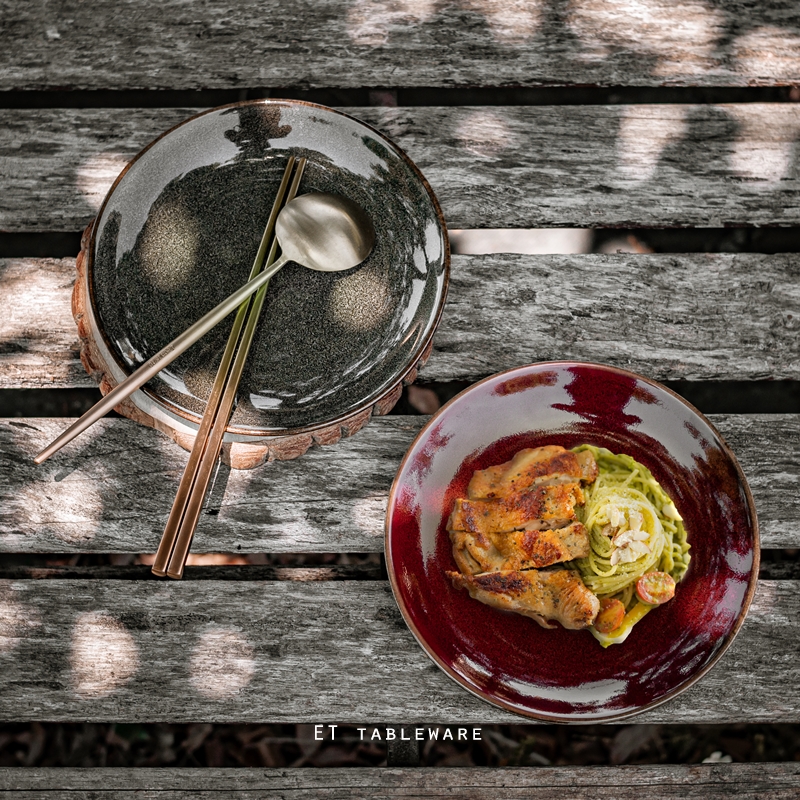 窯變 釉色陶瓷 淺式盤｜綠色．杏色．紅色｜17.7 ㎝｜單個