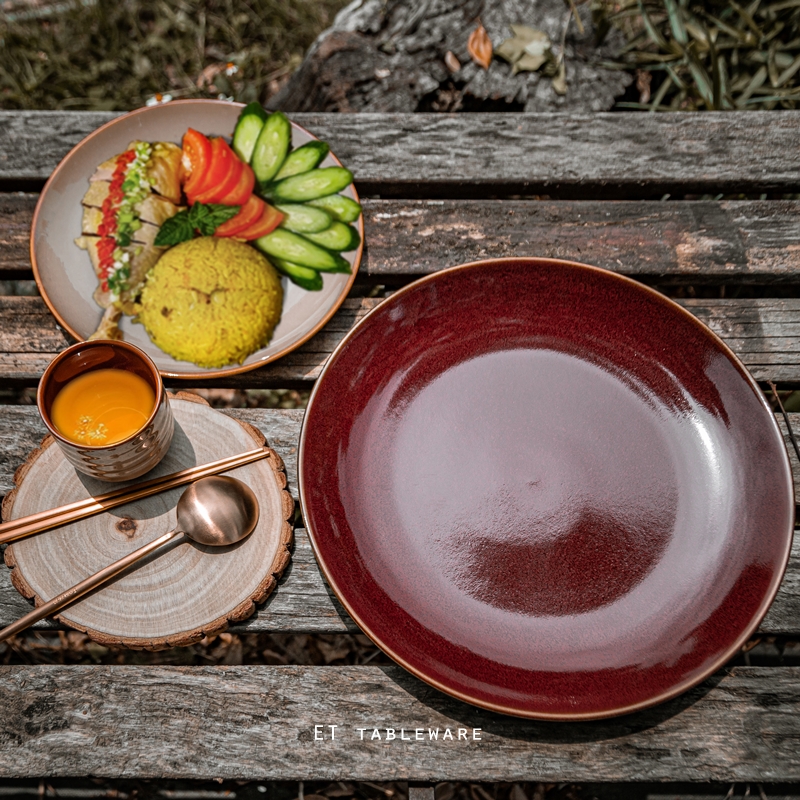 窯變 釉色陶瓷 淺盤｜綠色．杏色．紅色｜31 ㎝｜單個