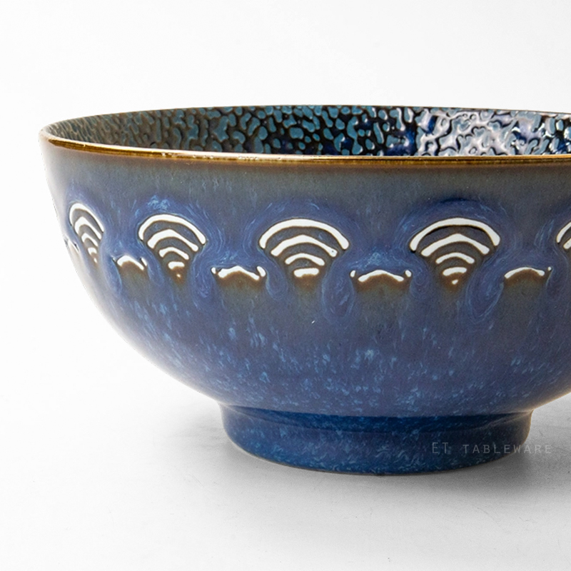 碗 ☆ 窯變浮雕藍皮革紋 碗｜15 × 7 ㎝｜單個