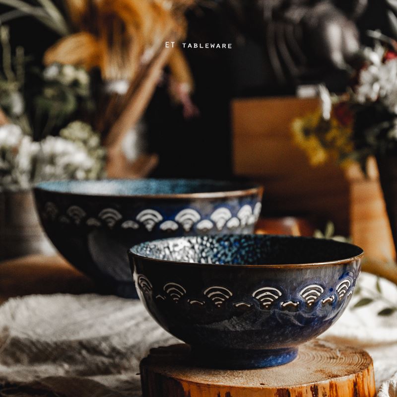 碗 ☆ 窯變浮雕藍皮革紋 碗｜15 × 7 ㎝｜單個