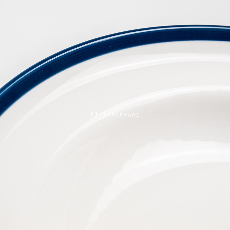 碗☆手彩藍邊半紋湯碗｜22.5 x H4.5 cm｜單個