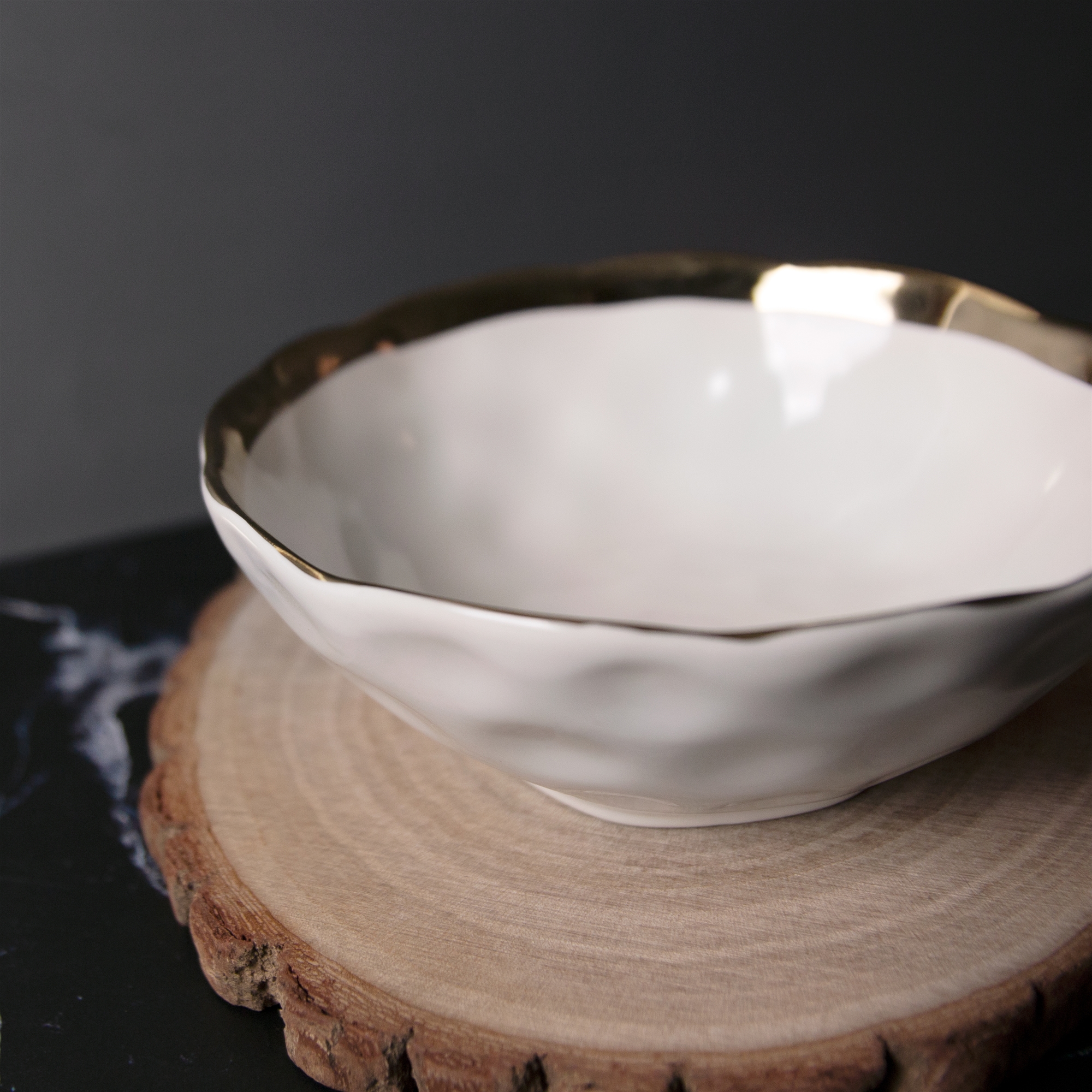 北歐★金邊波紋 碗｜質感白｜14 cm．17.3 cm｜單個-較長備貨