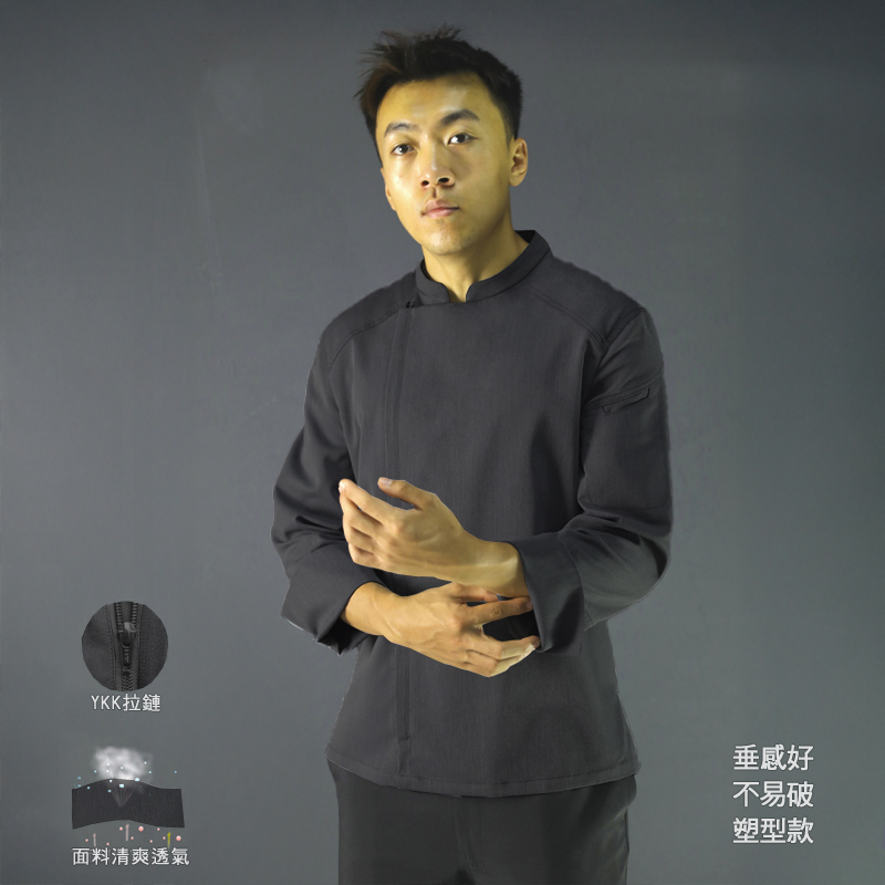 廚衣 ☆ 清新感側排廚師服｜短袖｜黑色｜M - 3 XL｜單件