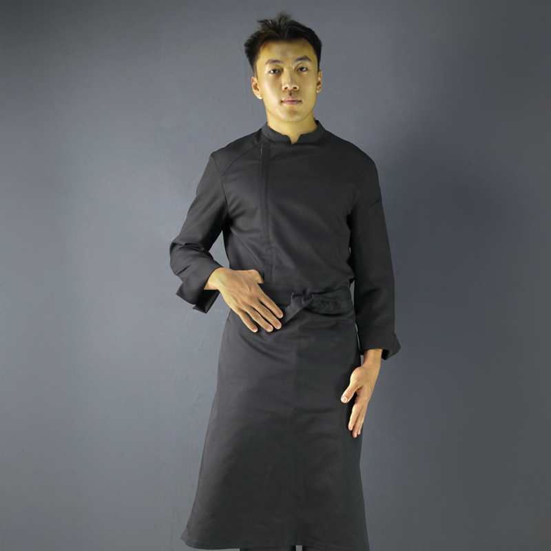 廚衣 ☆ 清新感側排廚師服｜短袖｜黑色｜M - 3 XL｜單件