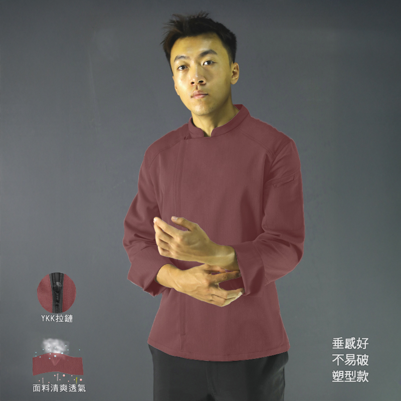 廚衣 ☆ 清新感側排廚師服｜短袖｜醬紅｜M - 3 XL｜單件