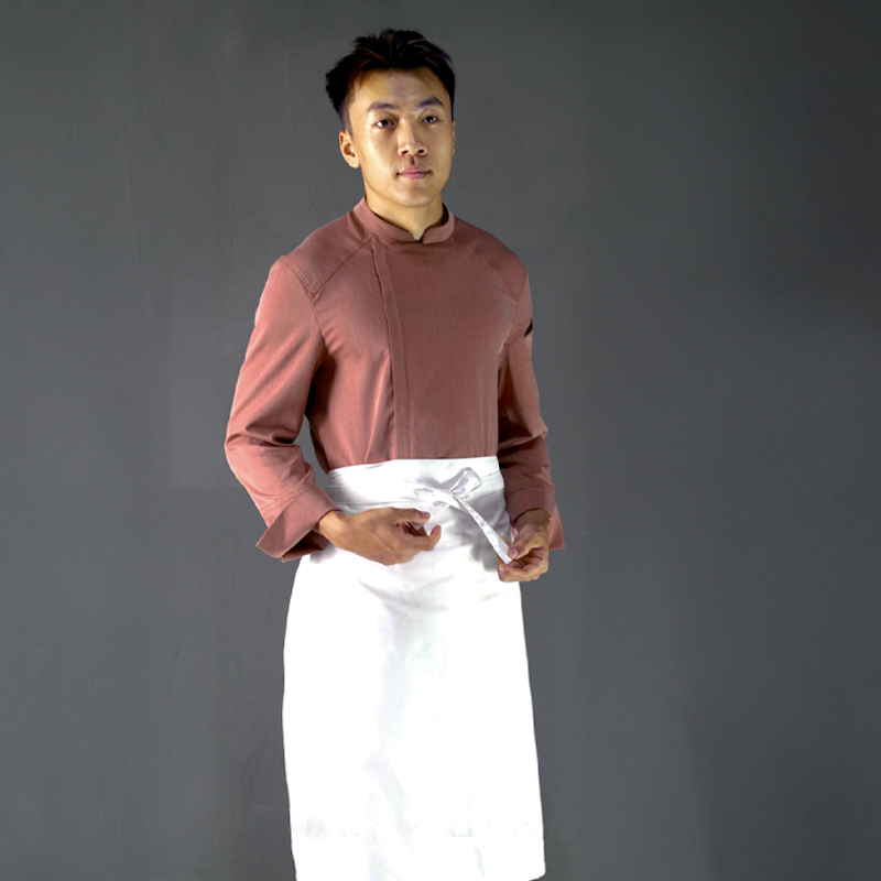 廚衣 ☆ 清新感側排廚師服｜短袖｜醬紅｜M - 3 XL｜單件