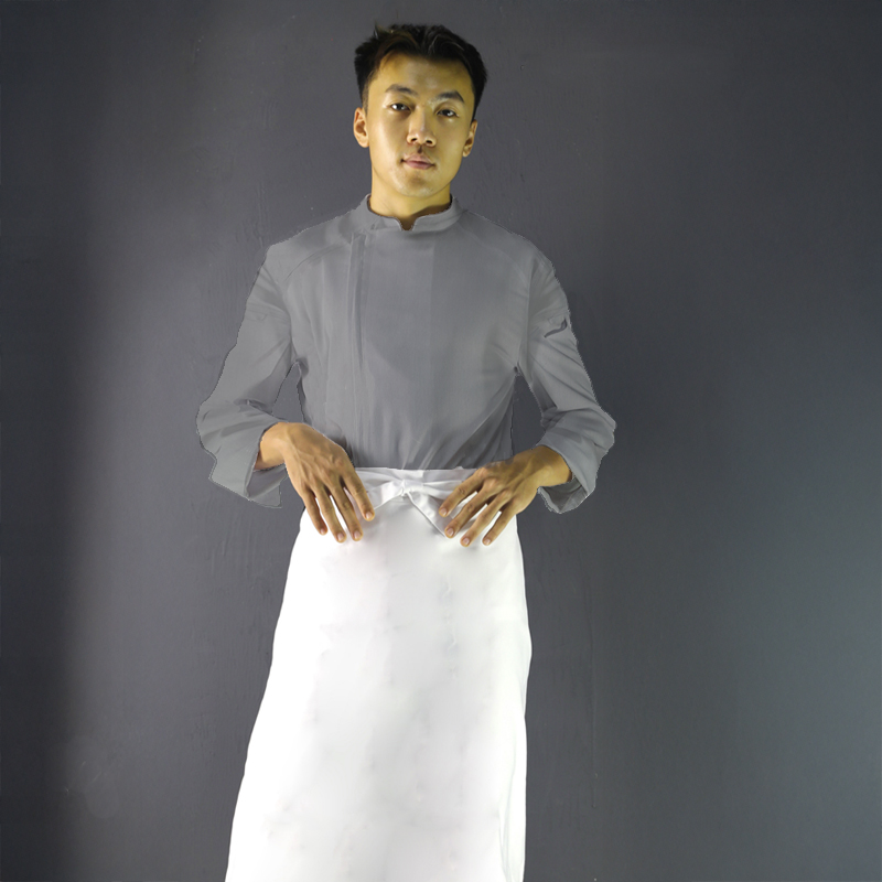 廚衣 ☆ 清新感側排廚師服｜短袖｜鐵灰｜M - 3 XL｜單件