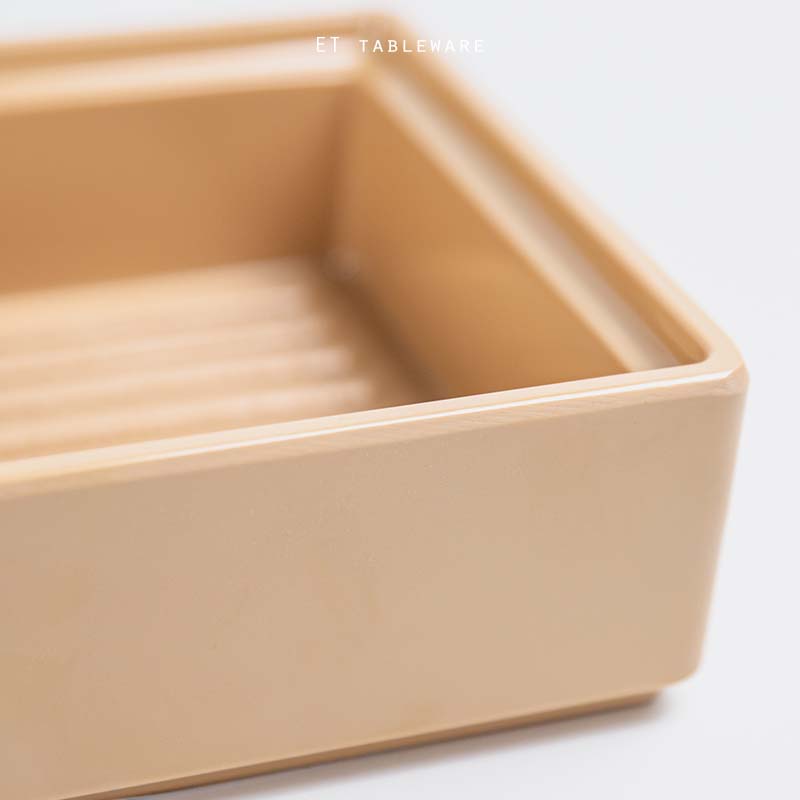 美耐皿☆陶面晶巧 冷盤 收納盒｜淺咖啡｜11 × 11 × H 4 ㎝｜單個